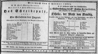 Theaterzettel (Oper und Burgtheater in Wien) 18310105 Seite: 1