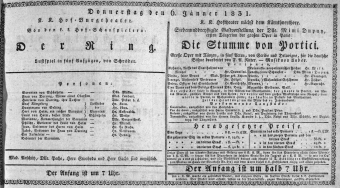 Theaterzettel (Oper und Burgtheater in Wien) 18310106 Seite: 1