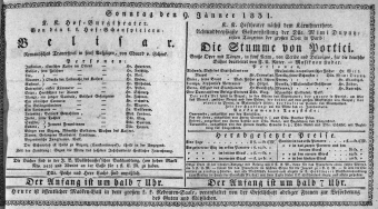 Theaterzettel (Oper und Burgtheater in Wien) 18310109 Seite: 1