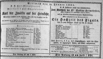 Theaterzettel (Oper und Burgtheater in Wien) 18310119 Seite: 1