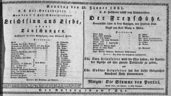 Theaterzettel (Oper und Burgtheater in Wien) 18310123 Seite: 1