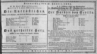 Theaterzettel (Oper und Burgtheater in Wien) 18310127 Seite: 1