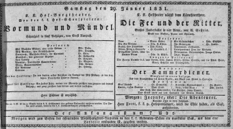 Theaterzettel (Oper und Burgtheater in Wien) 18310129 Seite: 1