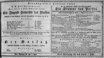 Theaterzettel (Oper und Burgtheater in Wien) 18310201 Seite: 1