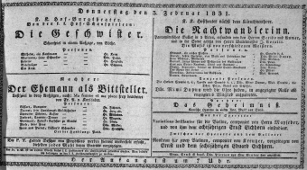 Theaterzettel (Oper und Burgtheater in Wien) 18310203 Seite: 1