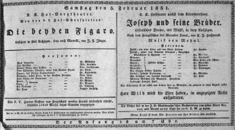 Theaterzettel (Oper und Burgtheater in Wien) 18310205 Seite: 1