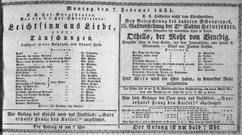 Theaterzettel (Oper und Burgtheater in Wien) 18310207 Seite: 1