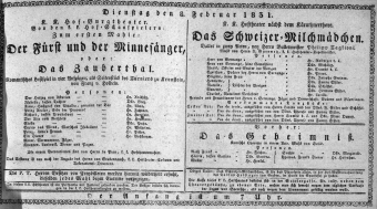 Theaterzettel (Oper und Burgtheater in Wien) 18310208 Seite: 1