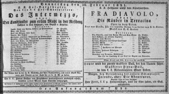 Theaterzettel (Oper und Burgtheater in Wien) 18310210 Seite: 1