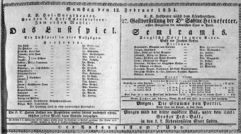 Theaterzettel (Oper und Burgtheater in Wien) 18310212 Seite: 1