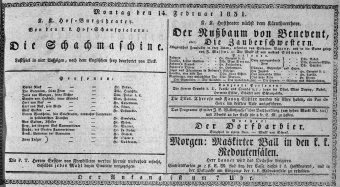 Theaterzettel (Oper und Burgtheater in Wien) 18310214 Seite: 1