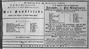 Theaterzettel (Oper und Burgtheater in Wien) 18310219 Seite: 1