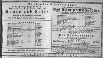 Theaterzettel (Oper und Burgtheater in Wien) 18310222 Seite: 1