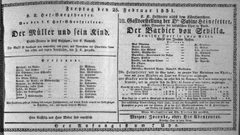 Theaterzettel (Oper und Burgtheater in Wien) 18310225 Seite: 1