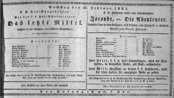 Theaterzettel (Oper und Burgtheater in Wien) 18310226 Seite: 1
