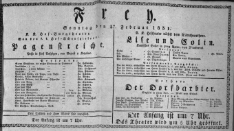 Theaterzettel (Oper und Burgtheater in Wien) 18310227 Seite: 1