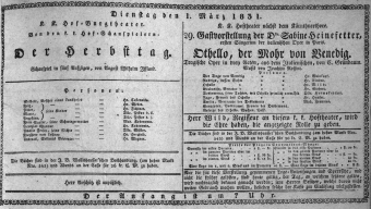 Theaterzettel (Oper und Burgtheater in Wien) 18310301 Seite: 1