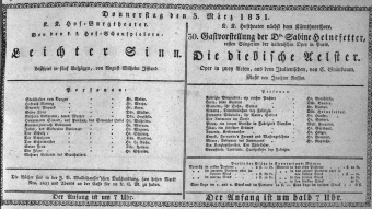 Theaterzettel (Oper und Burgtheater in Wien) 18310303 Seite: 1