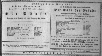 Theaterzettel (Oper und Burgtheater in Wien) 18310304 Seite: 1