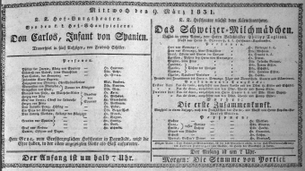 Theaterzettel (Oper und Burgtheater in Wien) 18310309 Seite: 1