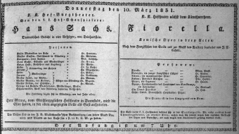 Theaterzettel (Oper und Burgtheater in Wien) 18310310 Seite: 1