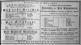 Theaterzettel (Oper und Burgtheater in Wien) 18310311 Seite: 1