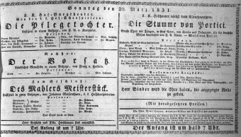 Theaterzettel (Oper und Burgtheater in Wien) 18310320 Seite: 1