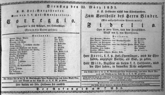 Theaterzettel (Oper und Burgtheater in Wien) 18310322 Seite: 1