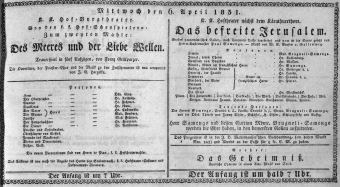 Theaterzettel (Oper und Burgtheater in Wien) 18310406 Seite: 1