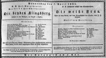 Theaterzettel (Oper und Burgtheater in Wien) 18310407 Seite: 1