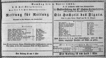 Theaterzettel (Oper und Burgtheater in Wien) 18310409 Seite: 1