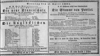 Theaterzettel (Oper und Burgtheater in Wien) 18310417 Seite: 1