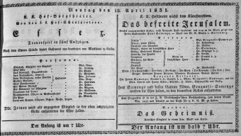 Theaterzettel (Oper und Burgtheater in Wien) 18310418 Seite: 1