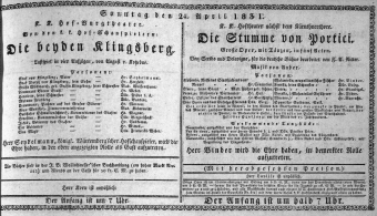 Theaterzettel (Oper und Burgtheater in Wien) 18310424 Seite: 1