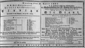 Theaterzettel (Oper und Burgtheater in Wien) 18310425 Seite: 1