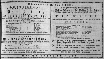 Theaterzettel (Oper und Burgtheater in Wien) 18310427 Seite: 1