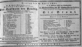 Theaterzettel (Oper und Burgtheater in Wien) 18310429 Seite: 1