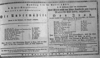 Theaterzettel (Oper und Burgtheater in Wien) 18310430 Seite: 1