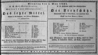 Theaterzettel (Oper und Burgtheater in Wien) 18310501 Seite: 1