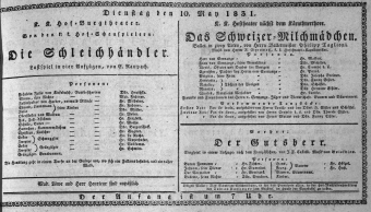 Theaterzettel (Oper und Burgtheater in Wien) 18310510 Seite: 1