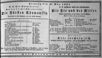 Theaterzettel (Oper und Burgtheater in Wien) 18310520 Seite: 1