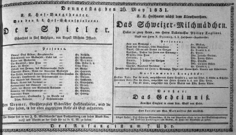 Theaterzettel (Oper und Burgtheater in Wien) 18310526 Seite: 1
