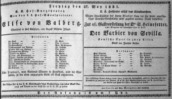 Theaterzettel (Oper und Burgtheater in Wien) 18310527 Seite: 1