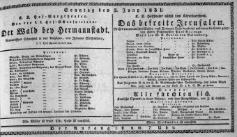 Theaterzettel (Oper und Burgtheater in Wien) 18310605 Seite: 1