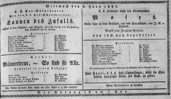 Theaterzettel (Oper und Burgtheater in Wien) 18310608 Seite: 1