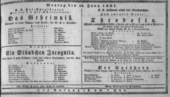 Theaterzettel (Oper und Burgtheater in Wien) 18310613 Seite: 1