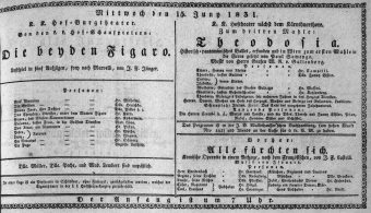 Theaterzettel (Oper und Burgtheater in Wien) 18310615 Seite: 1