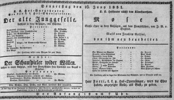 Theaterzettel (Oper und Burgtheater in Wien) 18310616 Seite: 1
