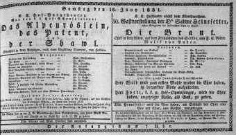 Theaterzettel (Oper und Burgtheater in Wien) 18310618 Seite: 1