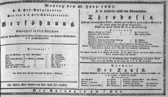 Theaterzettel (Oper und Burgtheater in Wien) 18310620 Seite: 1